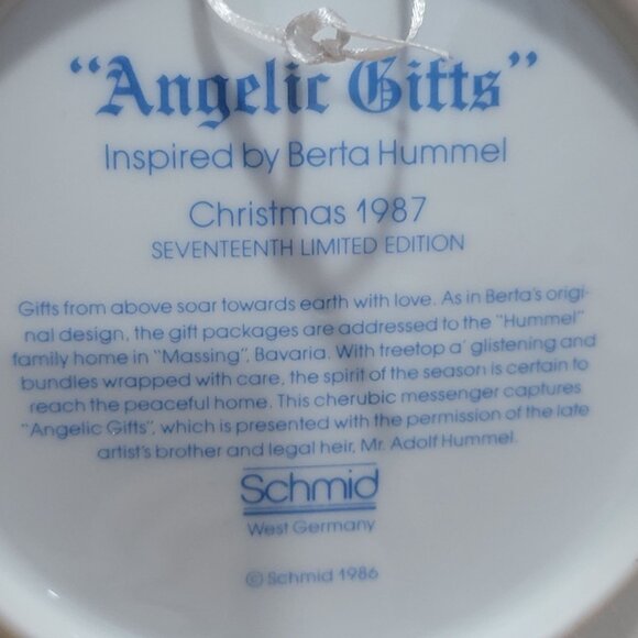 Schmid Hummel Christmas 1987 Angelic Gifts Decorative Wall Hanging Plate - Picture 7 of 11